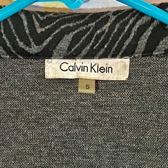 Calvin Klein Wool Jacket Women's Small Gray Zebra Stripe Button Up Belted Coat - Picture 9 of 12